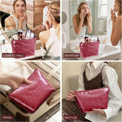 WLLWOO 2pcs Makeup Bag Checkered Corduroy Cosmetic Pouch for Women Purse