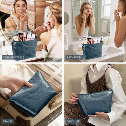 WLLWOO 2pcs Makeup Bag Checkered Corduroy Cosmetic Pouch for Women Purse