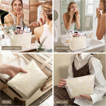 WLLWOO 2pcs Makeup Bag Checkered Corduroy Cosmetic Pouch for Women Purse