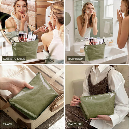 WLLWOO 2pcs Makeup Bag Checkered Corduroy Cosmetic Pouch for Women Purse