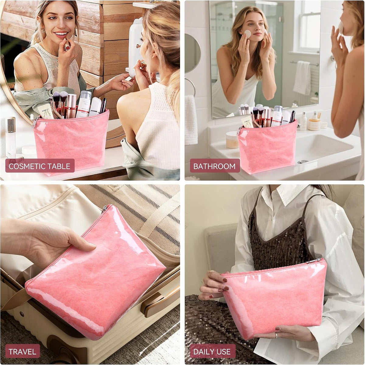 WLLWOO 2pcs Makeup Bag Checkered Corduroy Cosmetic Pouch for Women Purse