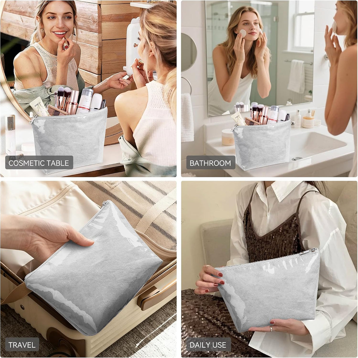 WLLWOO 2pcs Makeup Bag Checkered Corduroy Cosmetic Pouch for Women Purse