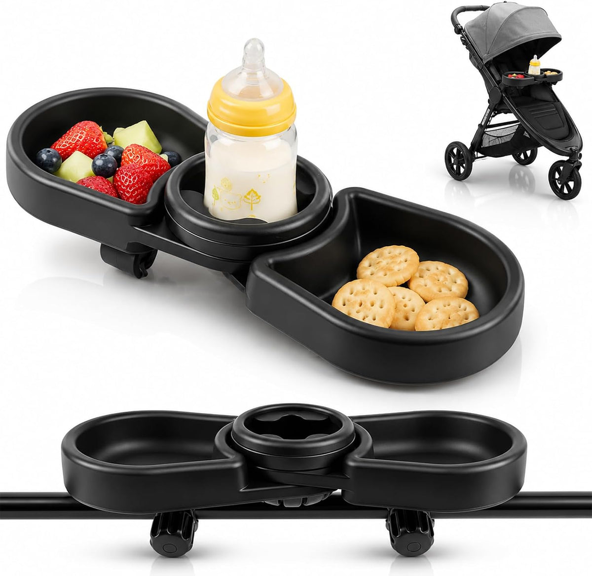 Snack Tray Compatible with Baby Jogger City Mini GT2 – 3-in-1 Stroller Snack Tray Attachment with Deep Cup Holders, Easy Installation, Fits Inward-Curved Handlebars - Ideal Gift for Parents