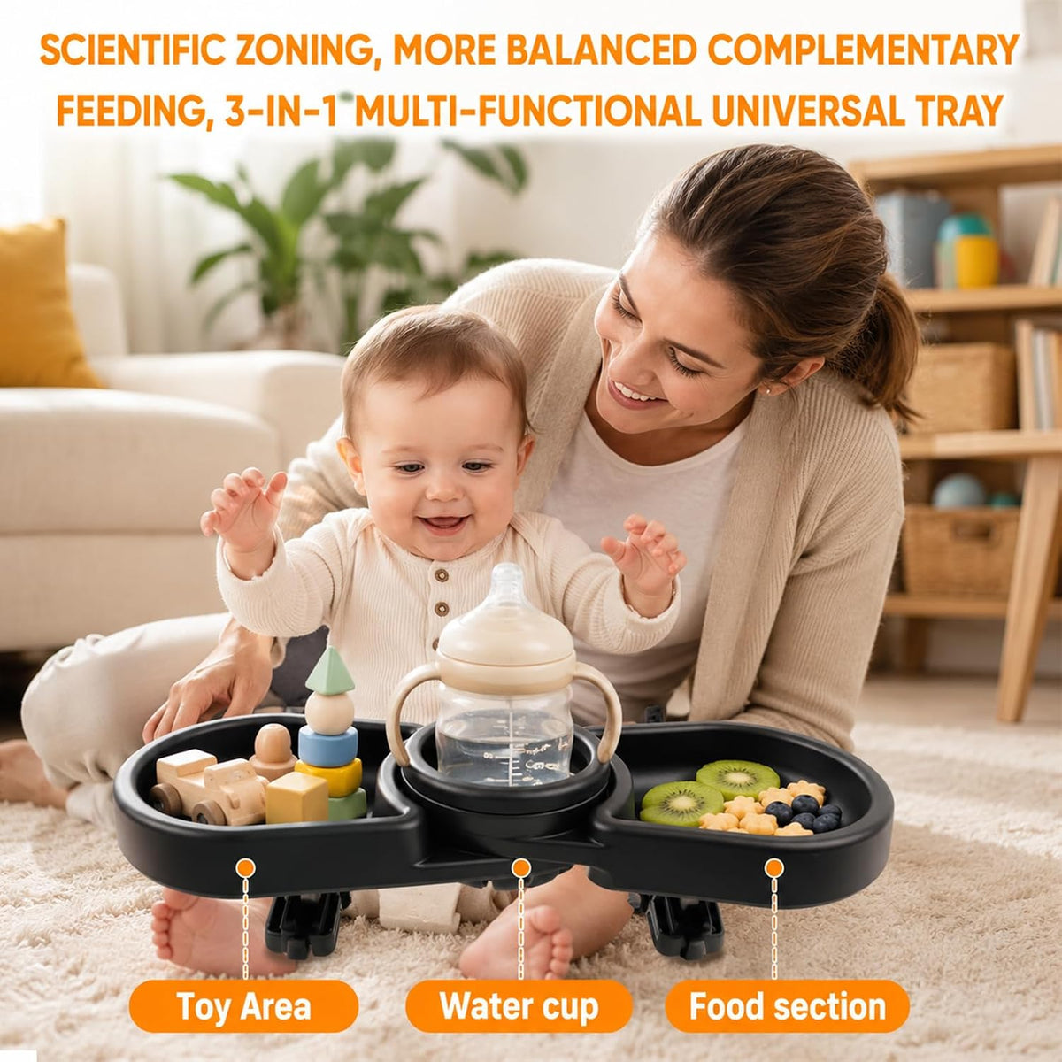 Snack Tray Compatible with Baby Jogger City Mini GT2 – 3-in-1 Stroller Snack Tray Attachment with Deep Cup Holders, Easy Installation, Fits Inward-Curved Handlebars - Ideal Gift for Parents