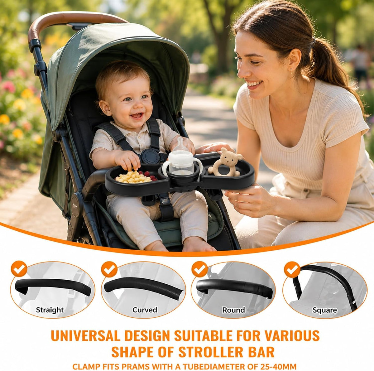 Snack Tray Compatible with Baby Jogger City Mini GT2 – 3-in-1 Stroller Snack Tray Attachment with Deep Cup Holders, Easy Installation, Fits Inward-Curved Handlebars - Ideal Gift for Parents