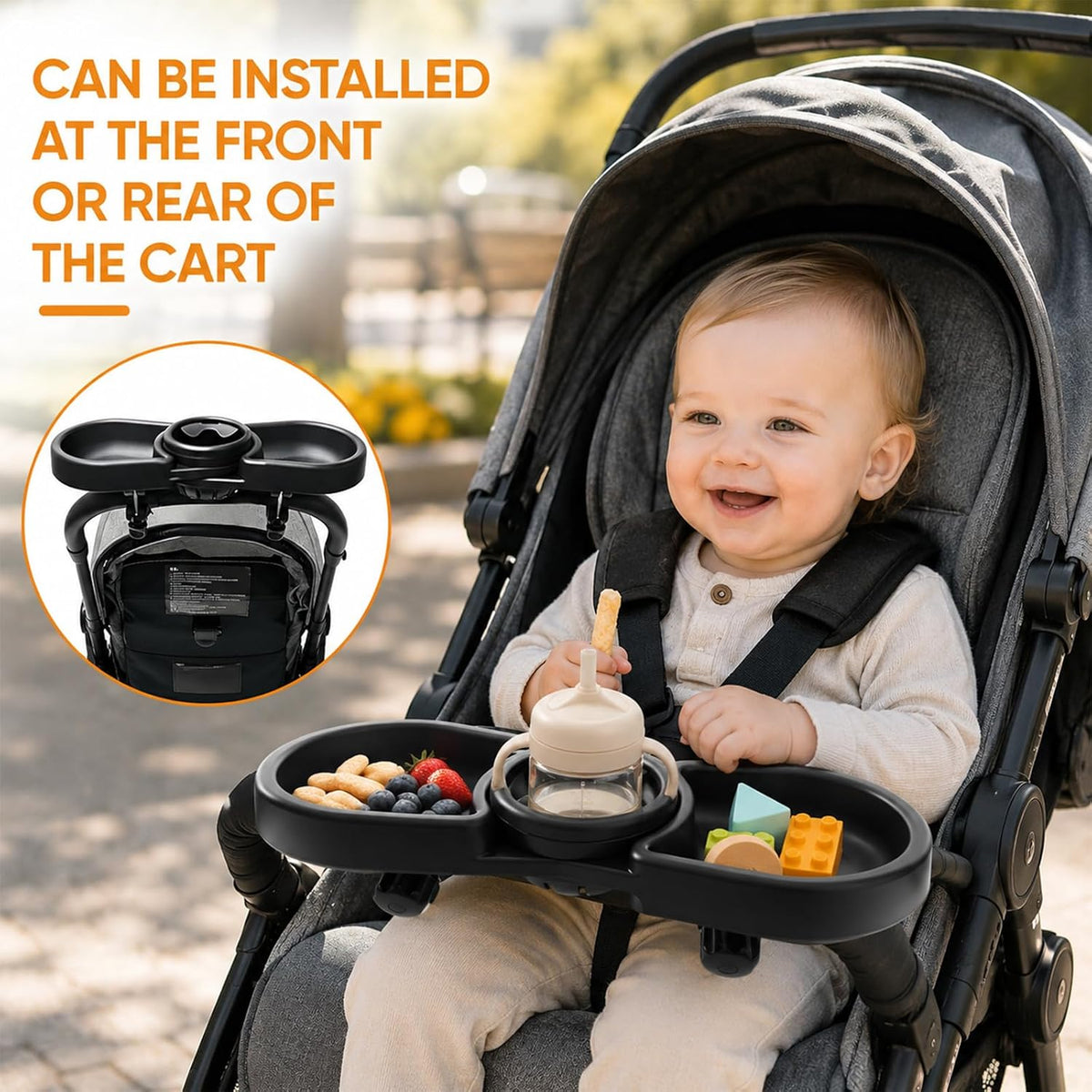 Snack Tray Compatible with Baby Jogger City Mini GT2 – 3-in-1 Stroller Snack Tray Attachment with Deep Cup Holders, Easy Installation, Fits Inward-Curved Handlebars - Ideal Gift for Parents