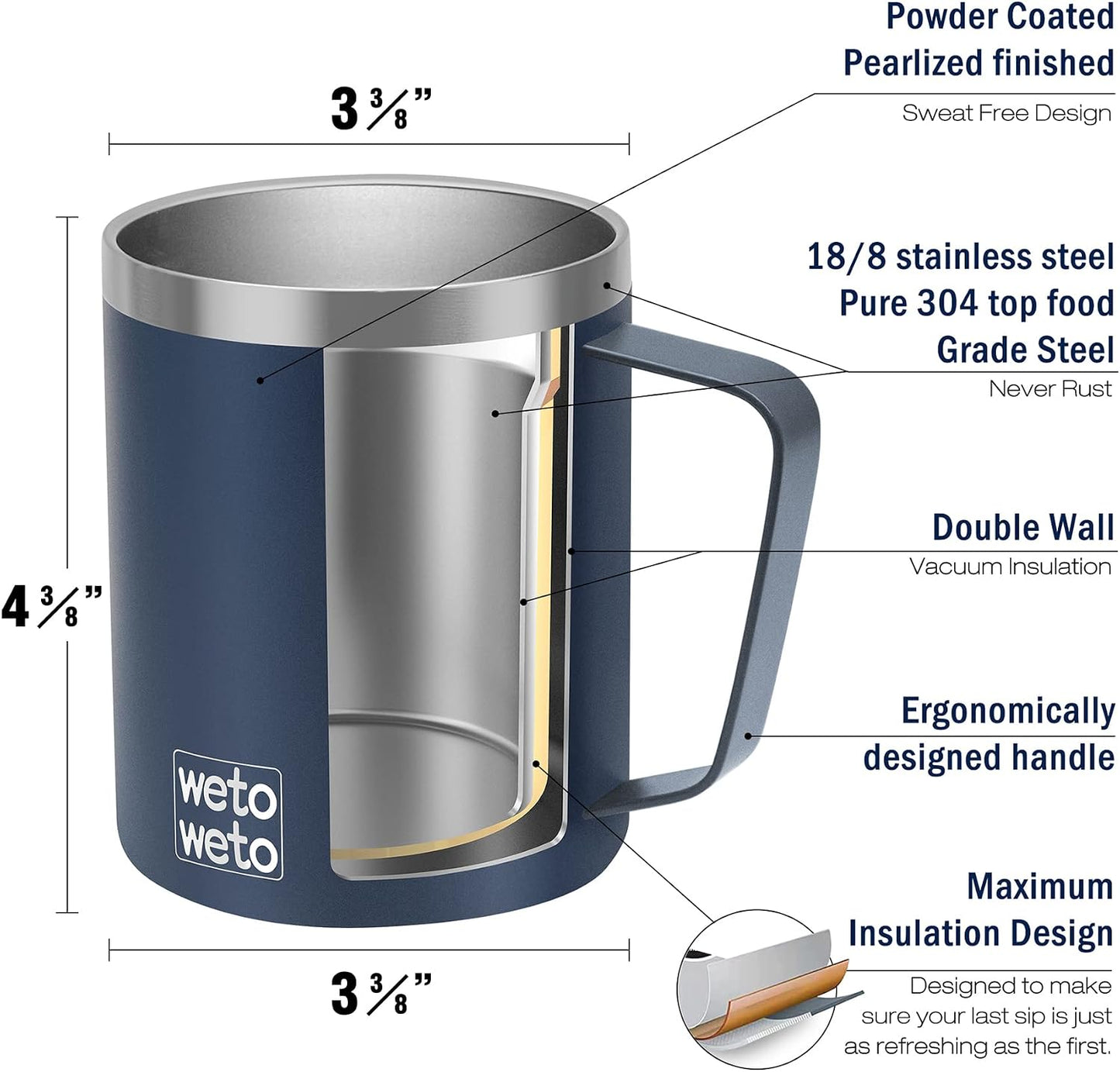 Coffee Mug with Handle, 14oz Insulated Stainless Steel Coffee Travel Mug, Double Wall Vacuum Reusable Coffee Cup with Lid, Powder Coated Rose Gold