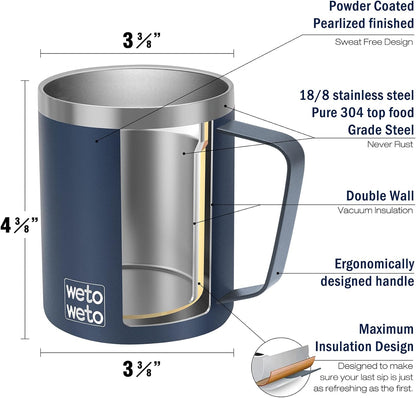 Coffee Mug with Handle, 14oz Insulated Stainless Steel Coffee Travel Mug, Double Wall Vacuum Reusable Coffee Cup with Lid, Powder Coated Rose Gold