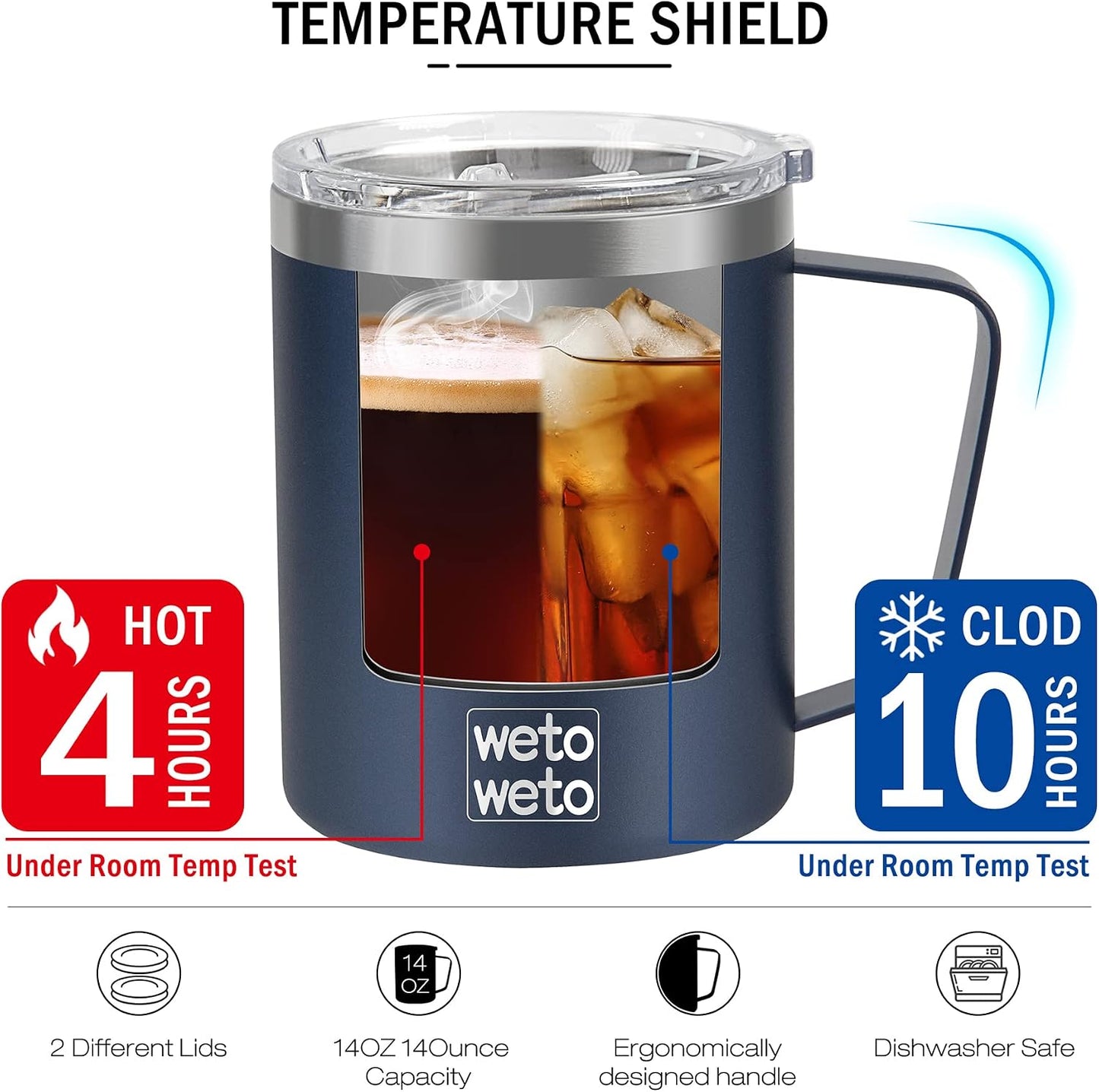 Coffee Mug with Handle, 14oz Insulated Stainless Steel Coffee Travel Mug, Double Wall Vacuum Reusable Coffee Cup with Lid, Powder Coated Rose Gold