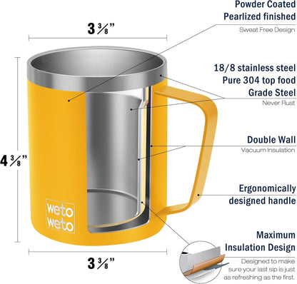 Coffee Mug with Handle, 14oz Insulated Stainless Steel Coffee Travel Mug, Double Wall Vacuum Reusable Coffee Cup with Lid, Powder Coated Rose Gold