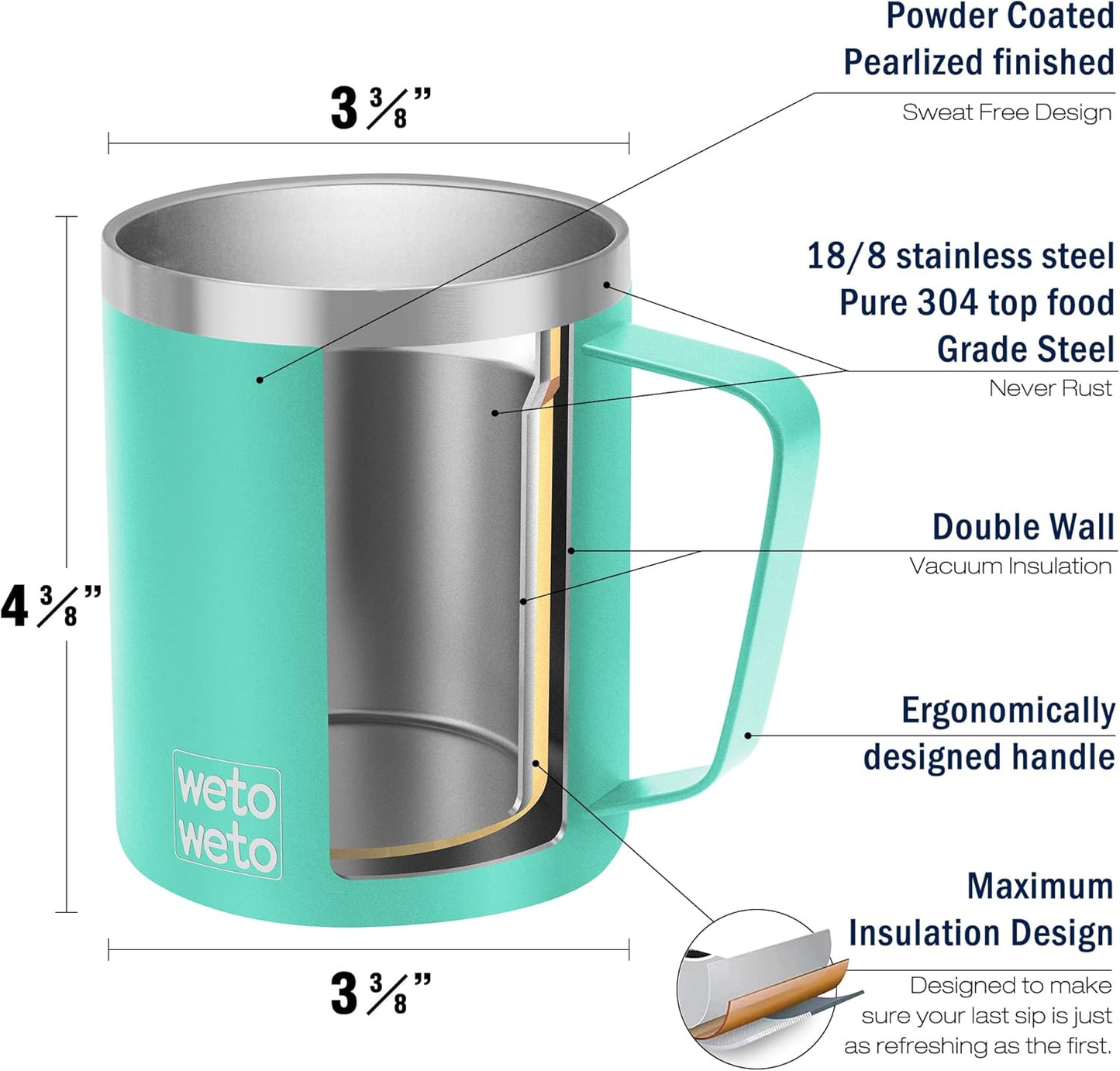Coffee Mug with Handle, 14oz Insulated Stainless Steel Coffee Travel Mug, Double Wall Vacuum Reusable Coffee Cup with Lid, Powder Coated Rose Gold