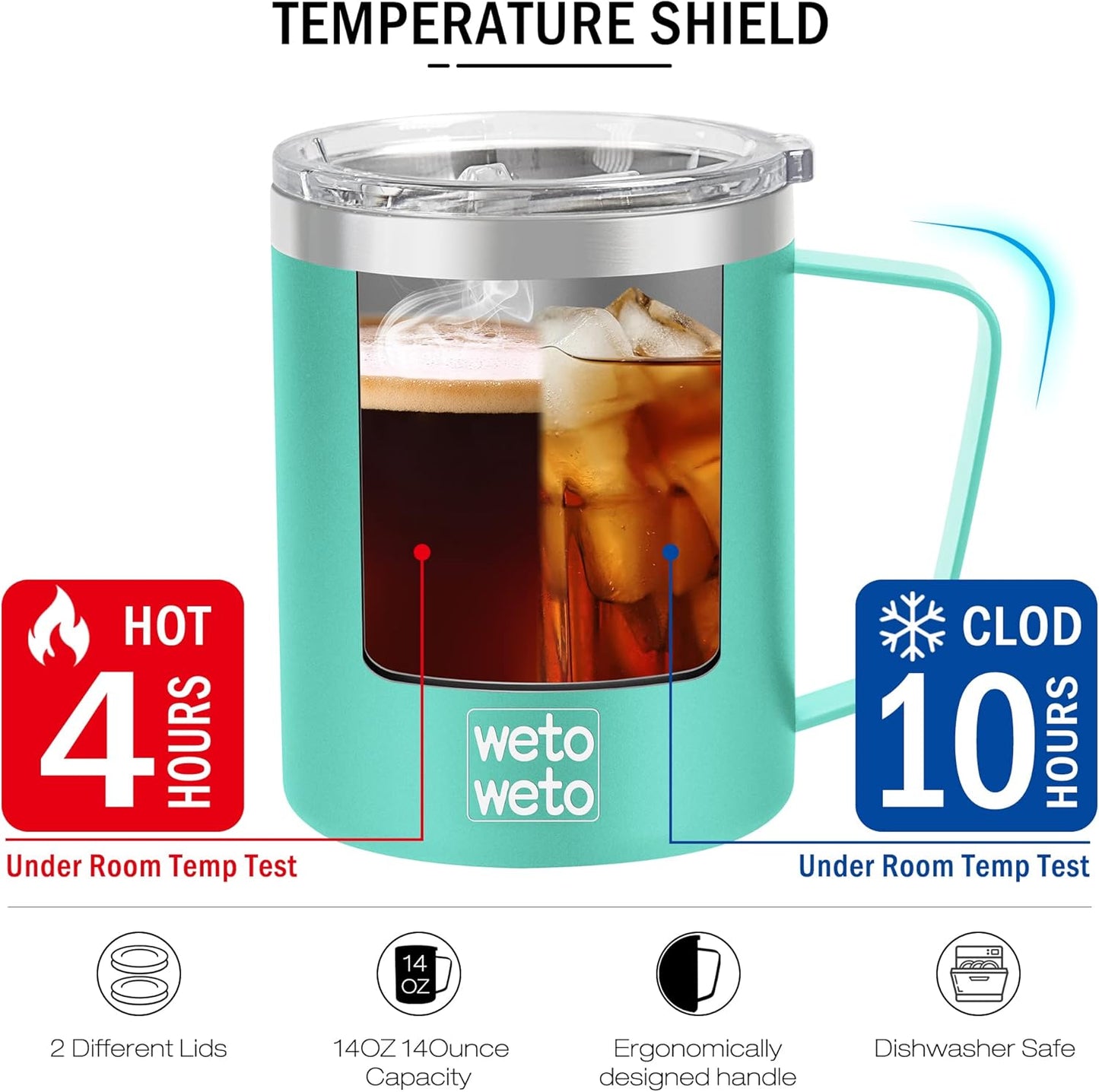 Coffee Mug with Handle, 14oz Insulated Stainless Steel Coffee Travel Mug, Double Wall Vacuum Reusable Coffee Cup with Lid, Powder Coated Rose Gold