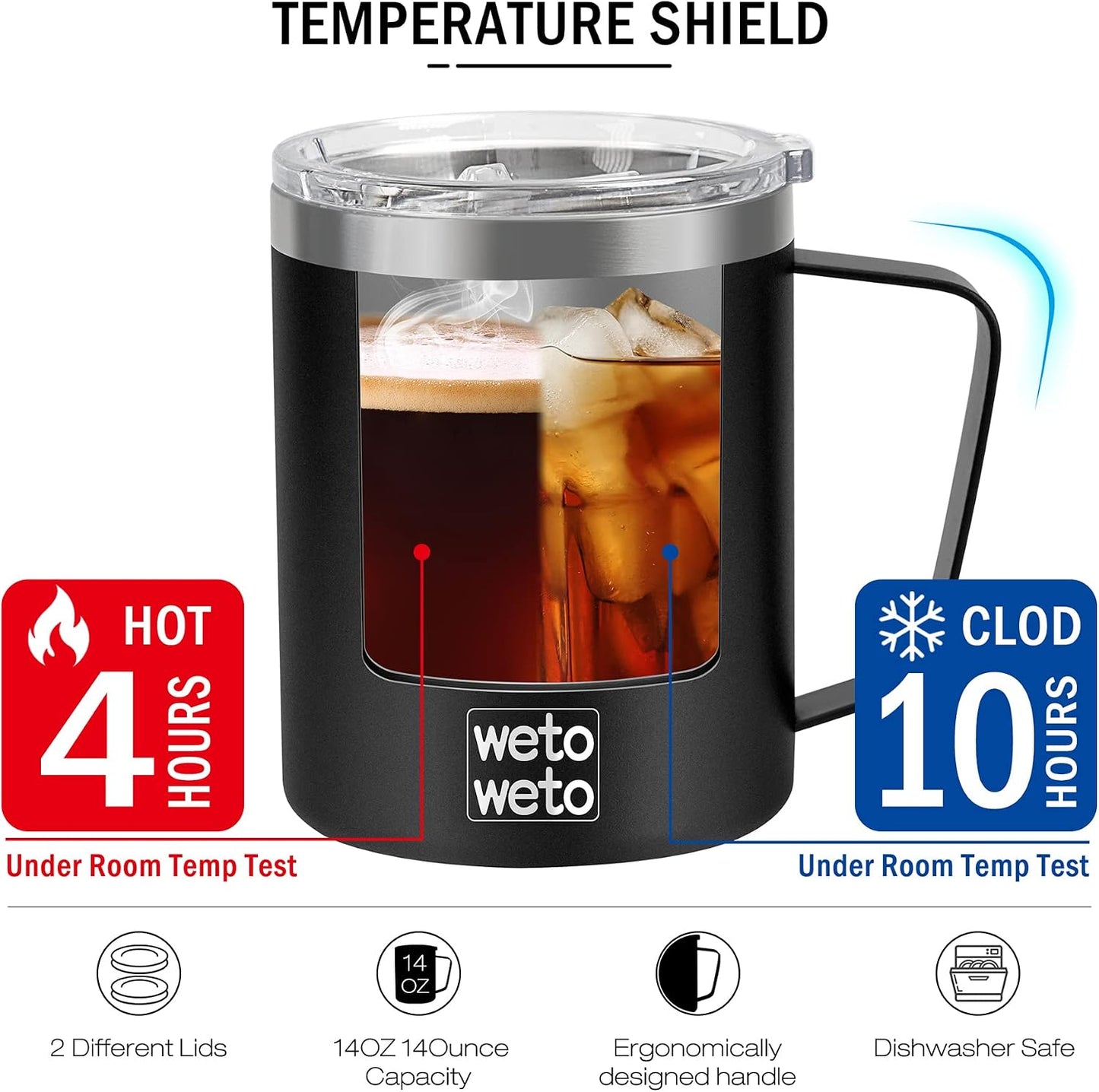 Coffee Mug with Handle, 14oz Insulated Stainless Steel Coffee Travel Mug, Double Wall Vacuum Reusable Coffee Cup with Lid, Powder Coated Rose Gold