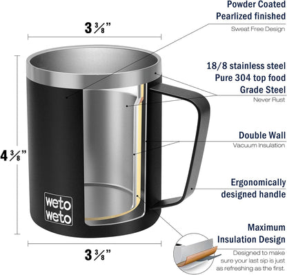 Coffee Mug with Handle, 14oz Insulated Stainless Steel Coffee Travel Mug, Double Wall Vacuum Reusable Coffee Cup with Lid, Powder Coated Rose Gold