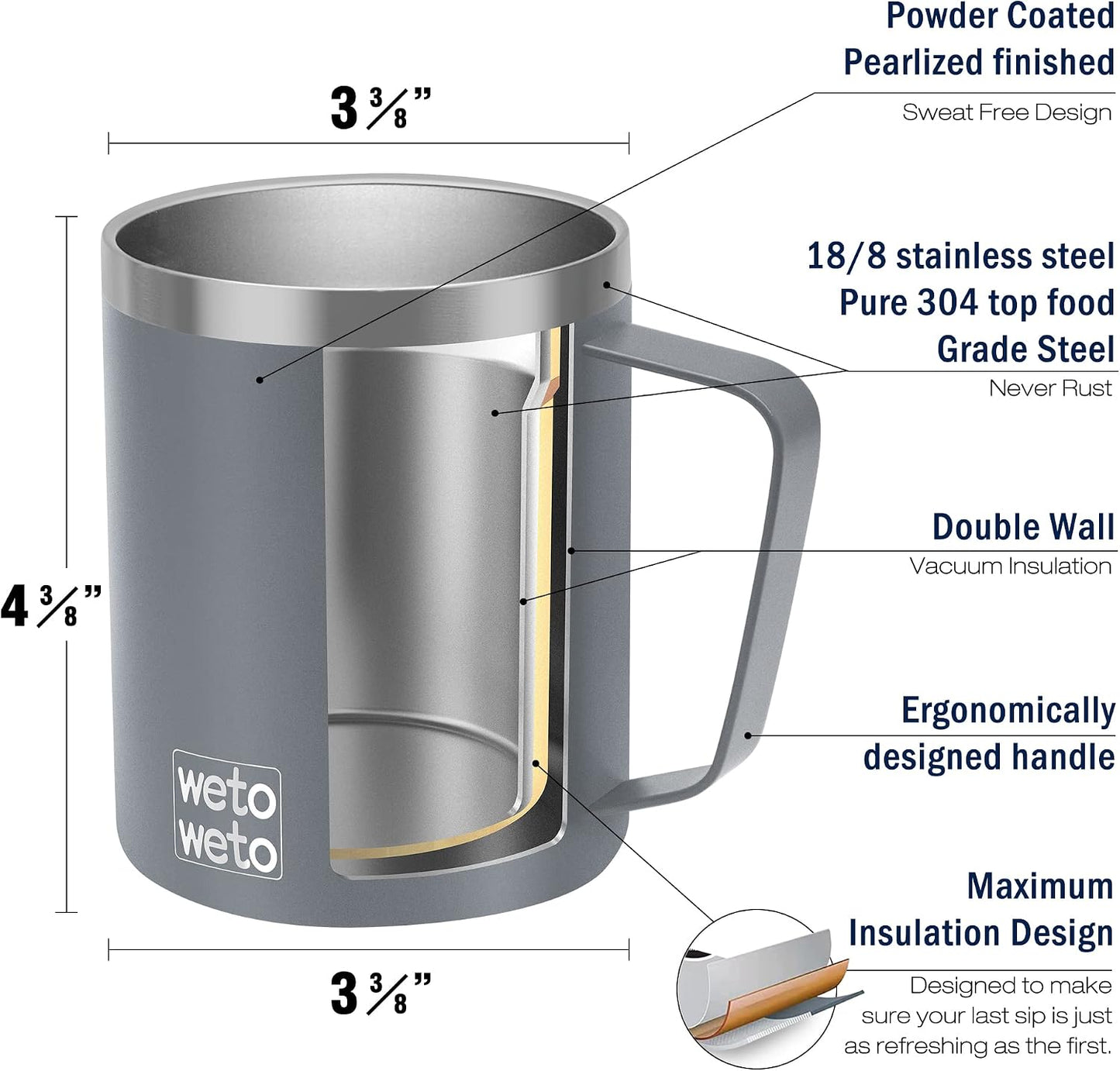 Coffee Mug with Handle, 14oz Insulated Stainless Steel Coffee Travel Mug, Double Wall Vacuum Reusable Coffee Cup with Lid, Powder Coated Rose Gold