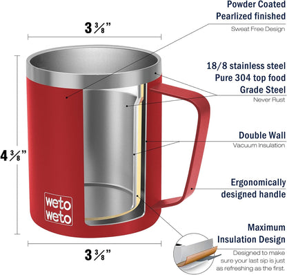 Coffee Mug with Handle, 14oz Insulated Stainless Steel Coffee Travel Mug, Double Wall Vacuum Reusable Coffee Cup with Lid, Powder Coated Rose Gold