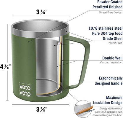 Coffee Mug with Handle, 14oz Insulated Stainless Steel Coffee Travel Mug, Double Wall Vacuum Reusable Coffee Cup with Lid, Powder Coated Rose Gold