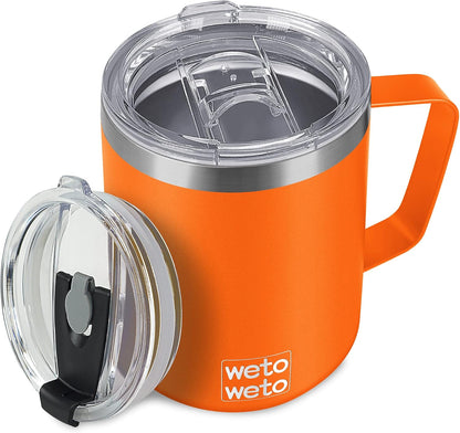 Coffee Mug with Handle, 14oz Insulated Stainless Steel Coffee Travel Mug, Double Wall Vacuum Reusable Coffee Cup with Lid, Powder Coated Rose Gold