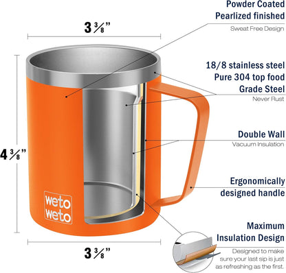 Coffee Mug with Handle, 14oz Insulated Stainless Steel Coffee Travel Mug, Double Wall Vacuum Reusable Coffee Cup with Lid, Powder Coated Rose Gold