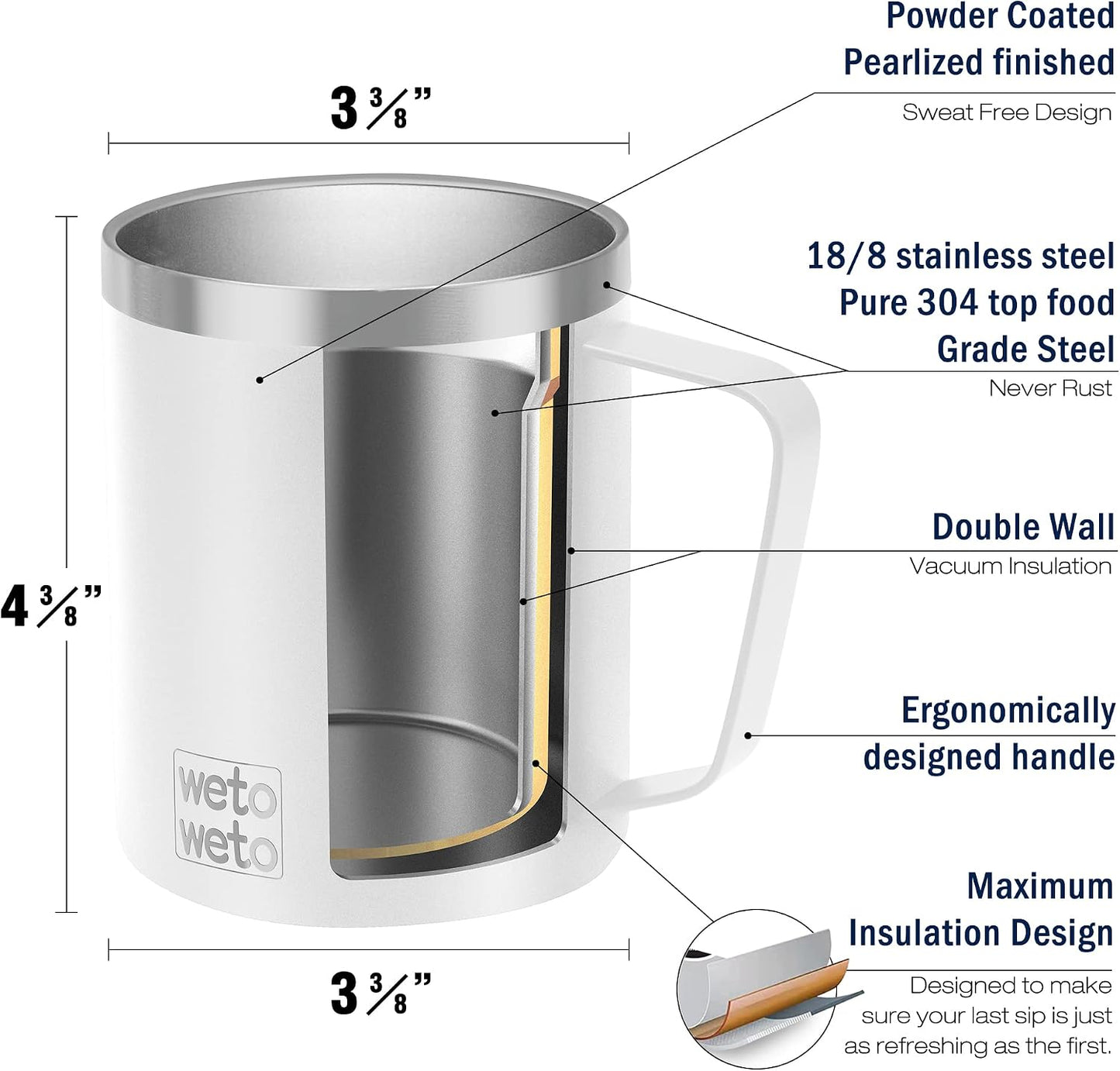 Coffee Mug with Handle, 14oz Insulated Stainless Steel Coffee Travel Mug, Double Wall Vacuum Reusable Coffee Cup with Lid, Powder Coated Rose Gold