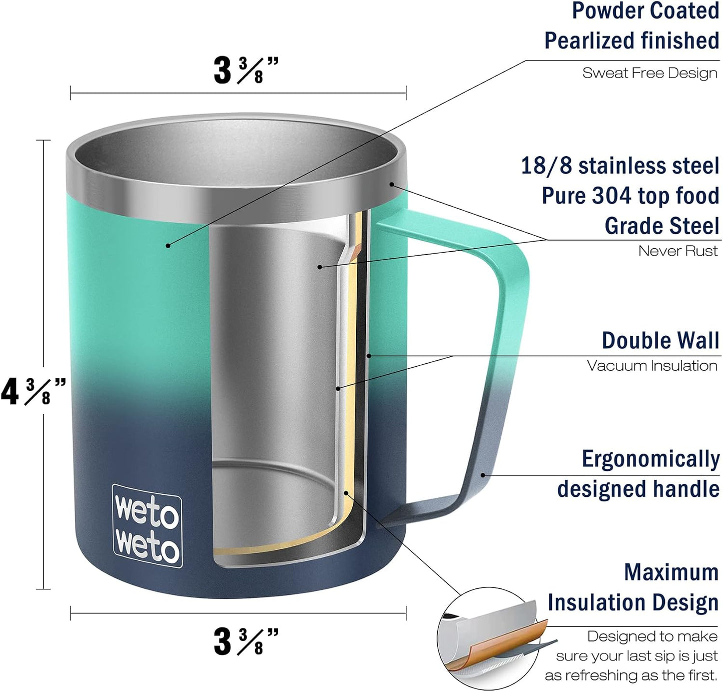 Coffee Mug with Handle, 14oz Insulated Stainless Steel Coffee Travel Mug, Double Wall Vacuum Reusable Coffee Cup with Lid, Powder Coated Rose Gold