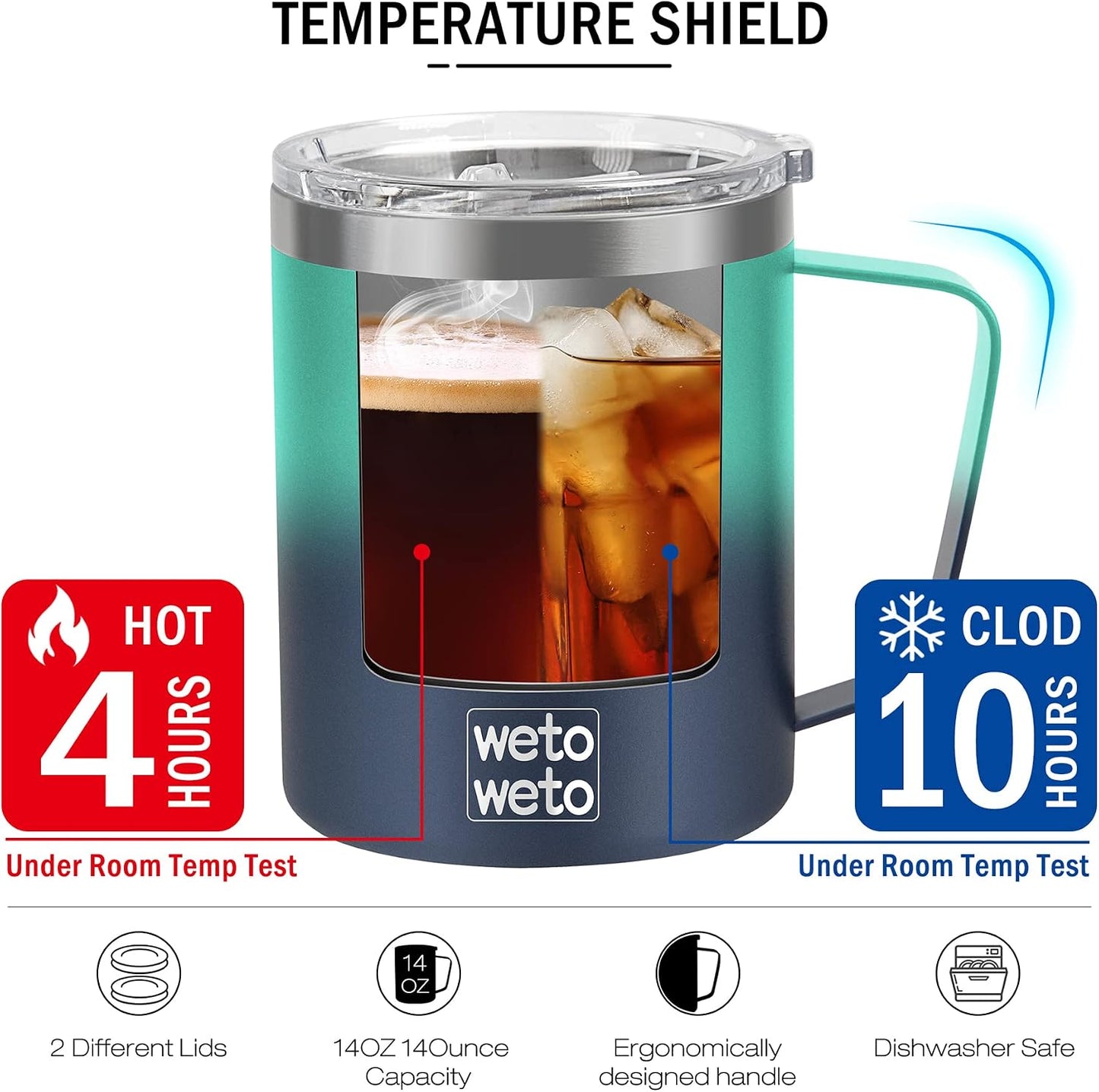 Coffee Mug with Handle, 14oz Insulated Stainless Steel Coffee Travel Mug, Double Wall Vacuum Reusable Coffee Cup with Lid, Powder Coated Rose Gold