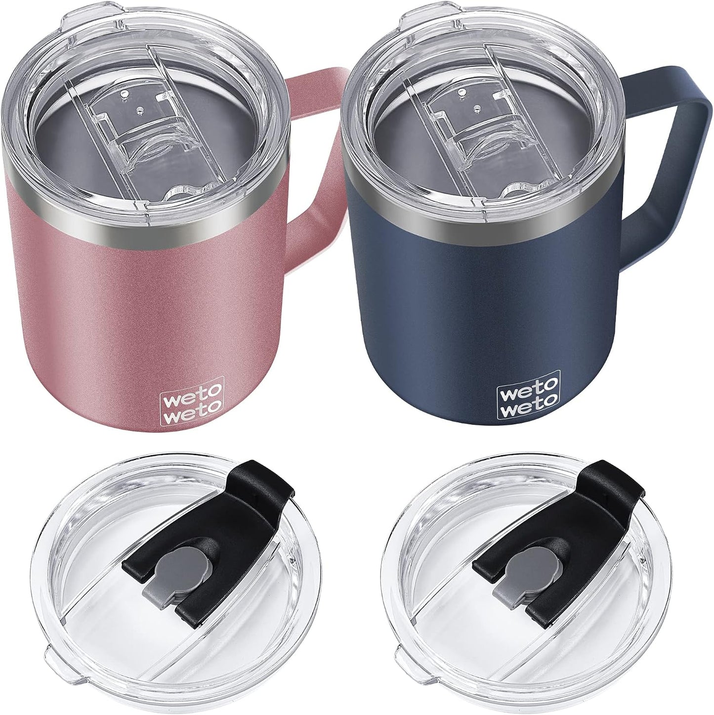 Coffee Mug with Handle, 14oz Insulated Stainless Steel Coffee Travel Mug, Double Wall Vacuum Reusable Coffee Cup with Lid, Powder Coated Rose Gold