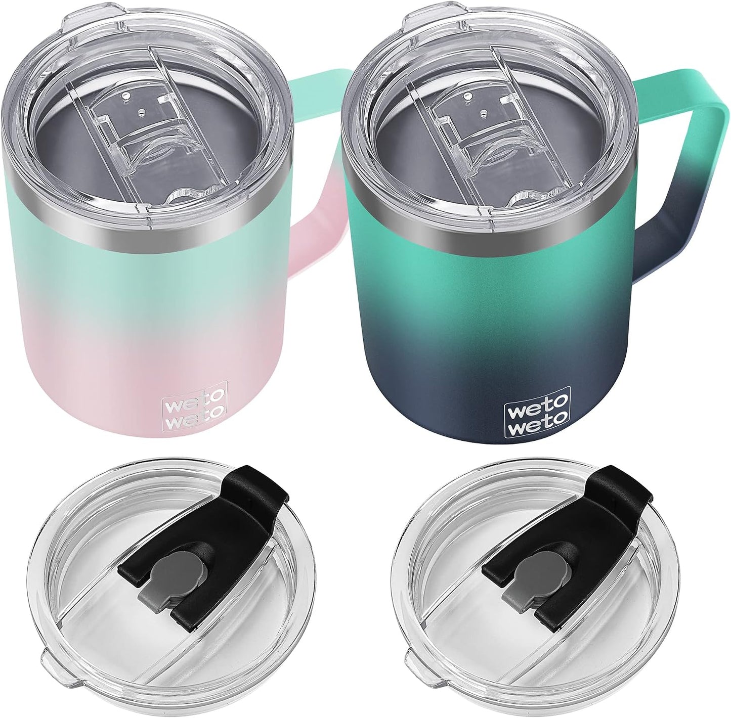 Coffee Mug with Handle, 14oz Insulated Stainless Steel Coffee Travel Mug, Double Wall Vacuum Reusable Coffee Cup with Lid, Powder Coated Rose Gold