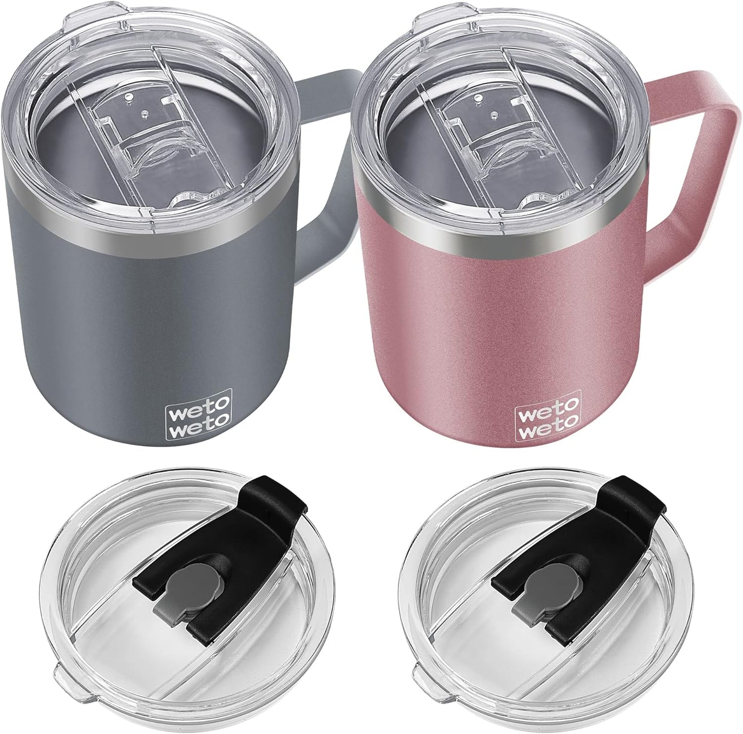 Coffee Mug with Handle, 14oz Insulated Stainless Steel Coffee Travel Mug, Double Wall Vacuum Reusable Coffee Cup with Lid, Powder Coated Rose Gold