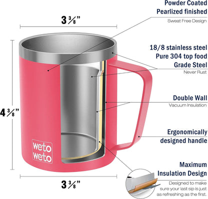 Coffee Mug with Handle, 14oz Insulated Stainless Steel Coffee Travel Mug, Double Wall Vacuum Reusable Coffee Cup with Lid, Powder Coated Rose Gold