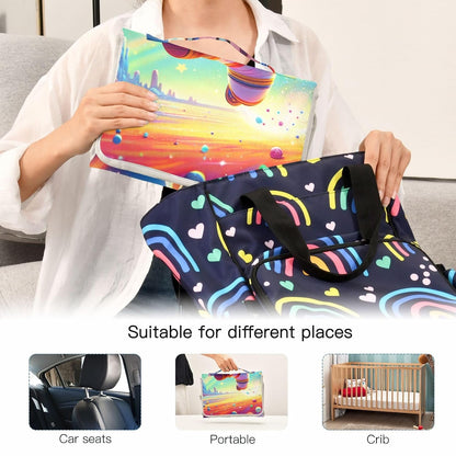 Universe Cute Astronaut Portable Diaper Changing Pad - Waterproof Travel Mat with Head Cushion, Diaper & Wipes Pockets, Foldable Baby Changing Mat for On-The-Go Parents
