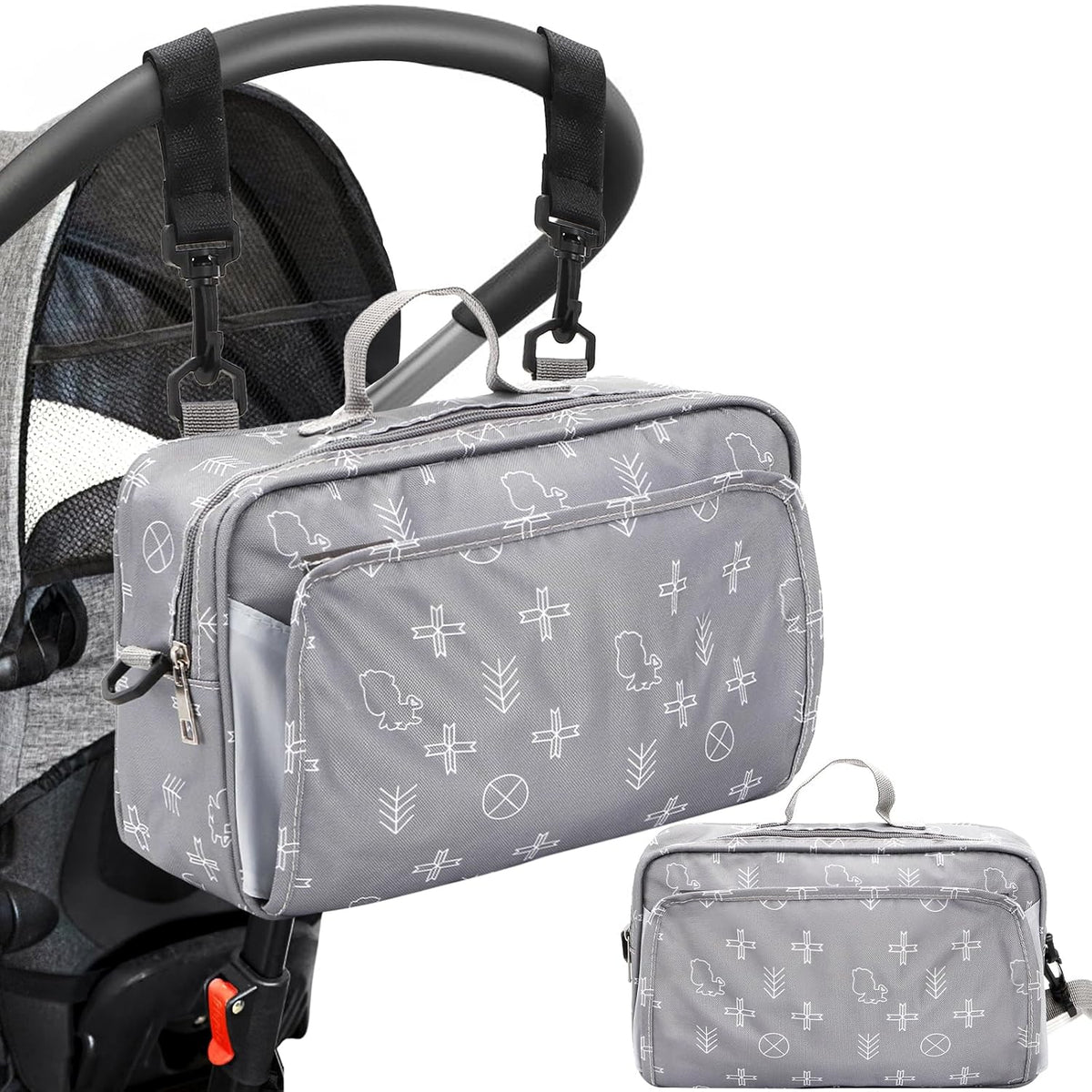 Small Diaper Bag with Wipes Pocket, Mini Cute Stroller Organizer Crossbody Nappy Bags with Adjustable Strap, Tote Diaper Bag for Baby Boy, Girl, Outdoor, Short Trip, Gray