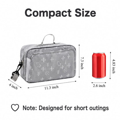 Small Diaper Bag with Wipes Pocket, Mini Cute Stroller Organizer Crossbody Nappy Bags with Adjustable Strap, Tote Diaper Bag for Baby Boy, Girl, Outdoor, Short Trip, Gray