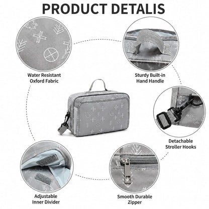 Small Diaper Bag with Wipes Pocket, Mini Cute Stroller Organizer Crossbody Nappy Bags with Adjustable Strap, Tote Diaper Bag for Baby Boy, Girl, Outdoor, Short Trip, Gray