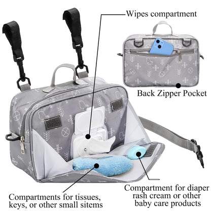 Small Diaper Bag with Wipes Pocket, Mini Cute Stroller Organizer Crossbody Nappy Bags with Adjustable Strap, Tote Diaper Bag for Baby Boy, Girl, Outdoor, Short Trip, Gray
