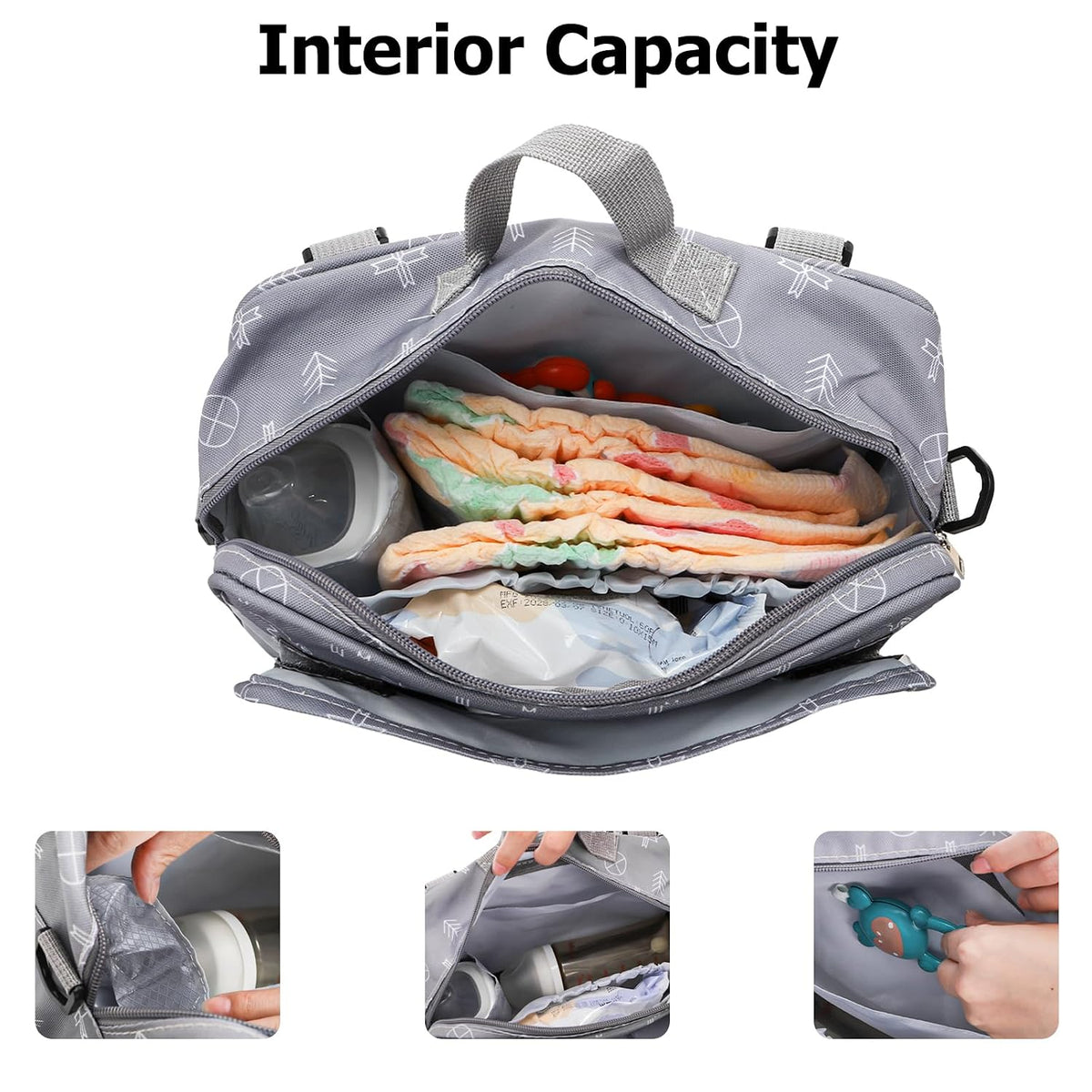 Small Diaper Bag with Wipes Pocket, Mini Cute Stroller Organizer Crossbody Nappy Bags with Adjustable Strap, Tote Diaper Bag for Baby Boy, Girl, Outdoor, Short Trip, Gray