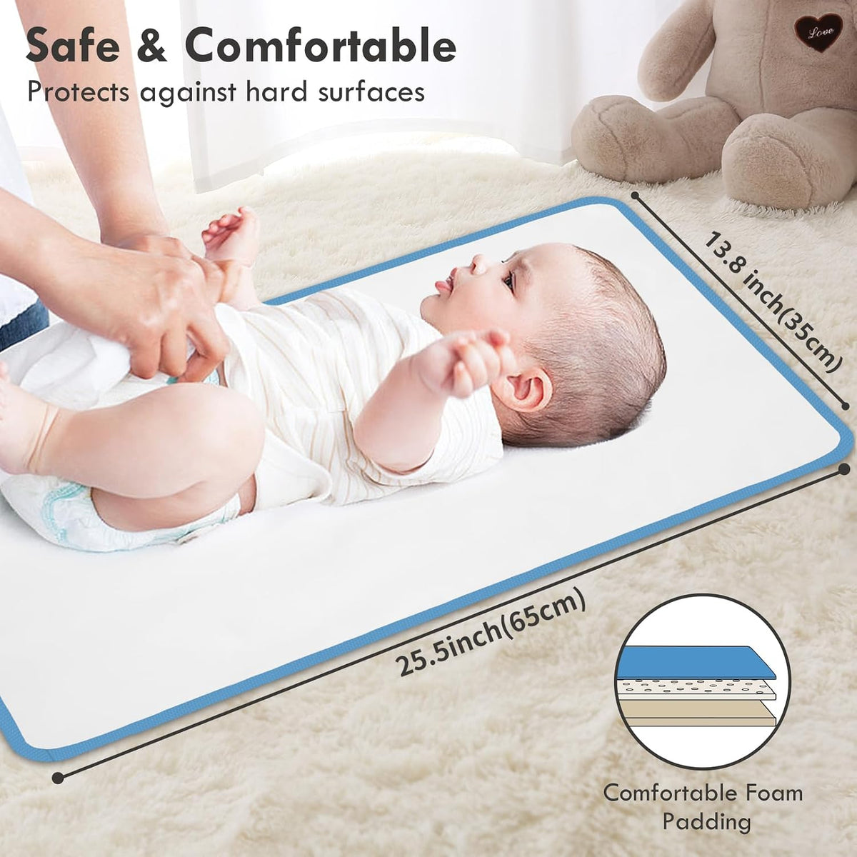 Portable Diaper Changing Pad, Waterproof Baby Changing Mat with Wrist Strap