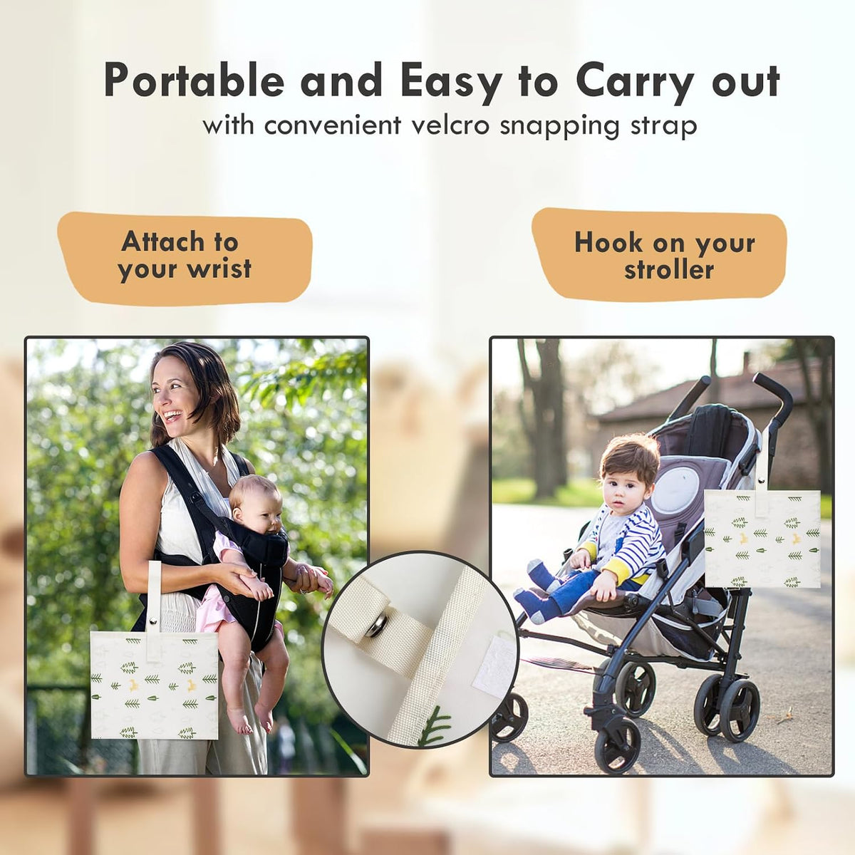 Portable Diaper Changing Pad, Waterproof Baby Changing Mat with Wrist Strap