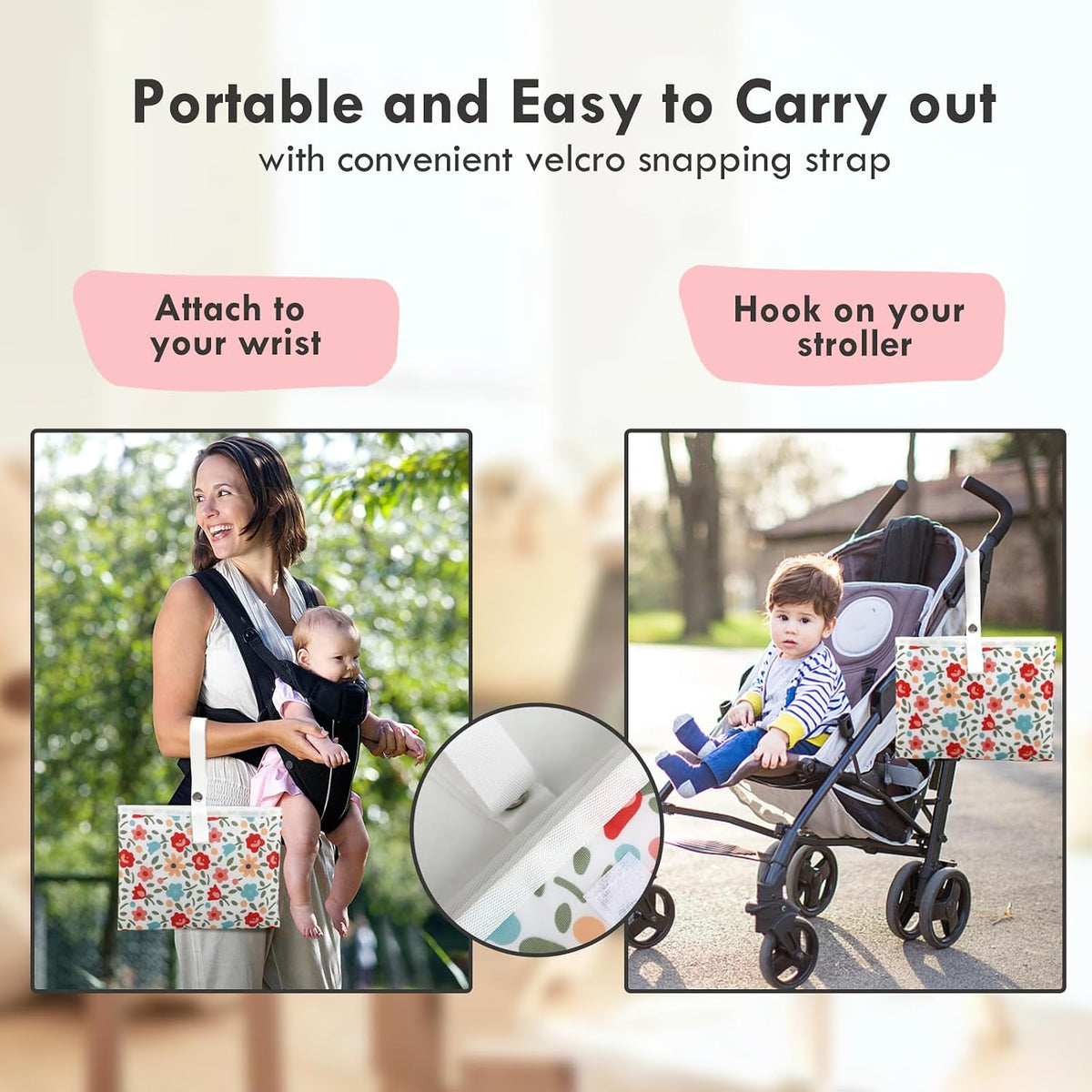 Portable Diaper Changing Pad, Waterproof Baby Changing Mat with Wrist Strap