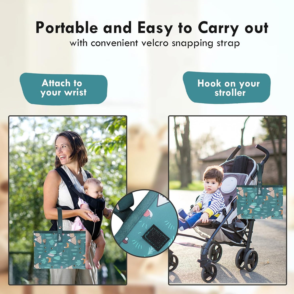 Portable Diaper Changing Pad, Waterproof Baby Changing Mat with Wrist Strap