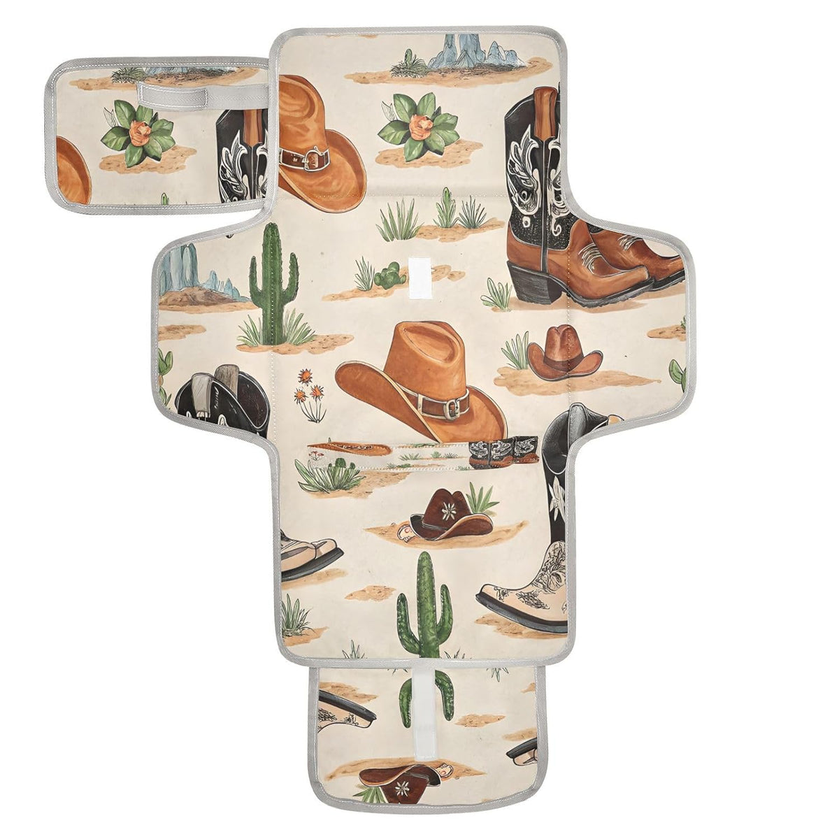 Wester Cowboy Boots Portable Diaper Changing Pad, Waterproof Baby Changing Mat with Storage Pocket & Built-in Pillow, Foldable Travel Pad, Newborn Gift Set for Boy Girl