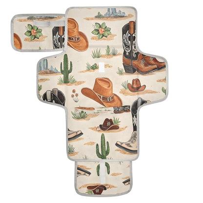 Wester Cowboy Boots Portable Diaper Changing Pad, Waterproof Baby Changing Mat with Storage Pocket & Built-in Pillow, Foldable Travel Pad, Newborn Gift Set for Boy Girl