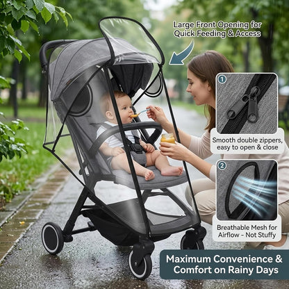 Rain Cover for Stroller, Waterproof Stroller Rain Cover for 4-8kg Baby Strollers, Double Zipper Ventilated Design Easy Access