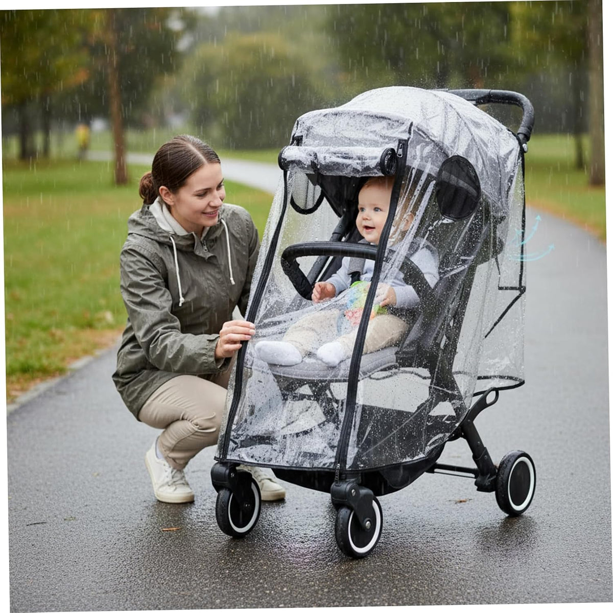 Rain Cover for Stroller, Waterproof Stroller Rain Cover for 4-8kg Baby Strollers, Double Zipper Ventilated Design Easy Access