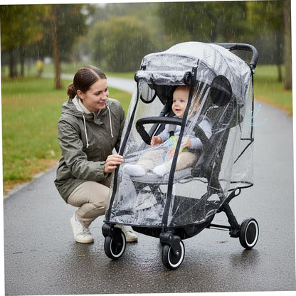 Rain Cover for Stroller, Waterproof Stroller Rain Cover for 4-8kg Baby Strollers, Double Zipper Ventilated Design Easy Access