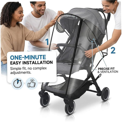 Rain Cover for Stroller, Waterproof Stroller Rain Cover for 4-8kg Baby Strollers, Double Zipper Ventilated Design Easy Access