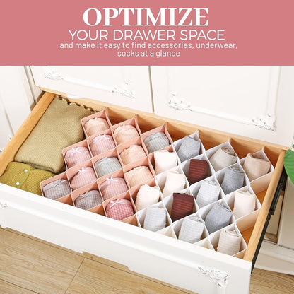 ROUFA Sock Drawer Organizer for Dresser, Honeycomb Underwear Dividers for Women, Panty Separator for Bras, Socks, Belt and Leggings (.Pink)