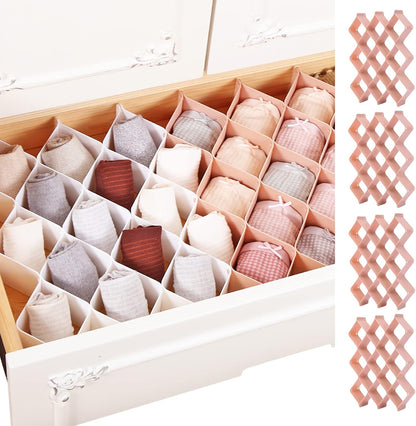 ROUFA Sock Drawer Organizer for Dresser, Honeycomb Underwear Dividers for Women, Panty Separator for Bras, Socks, Belt and Leggings (.Pink)