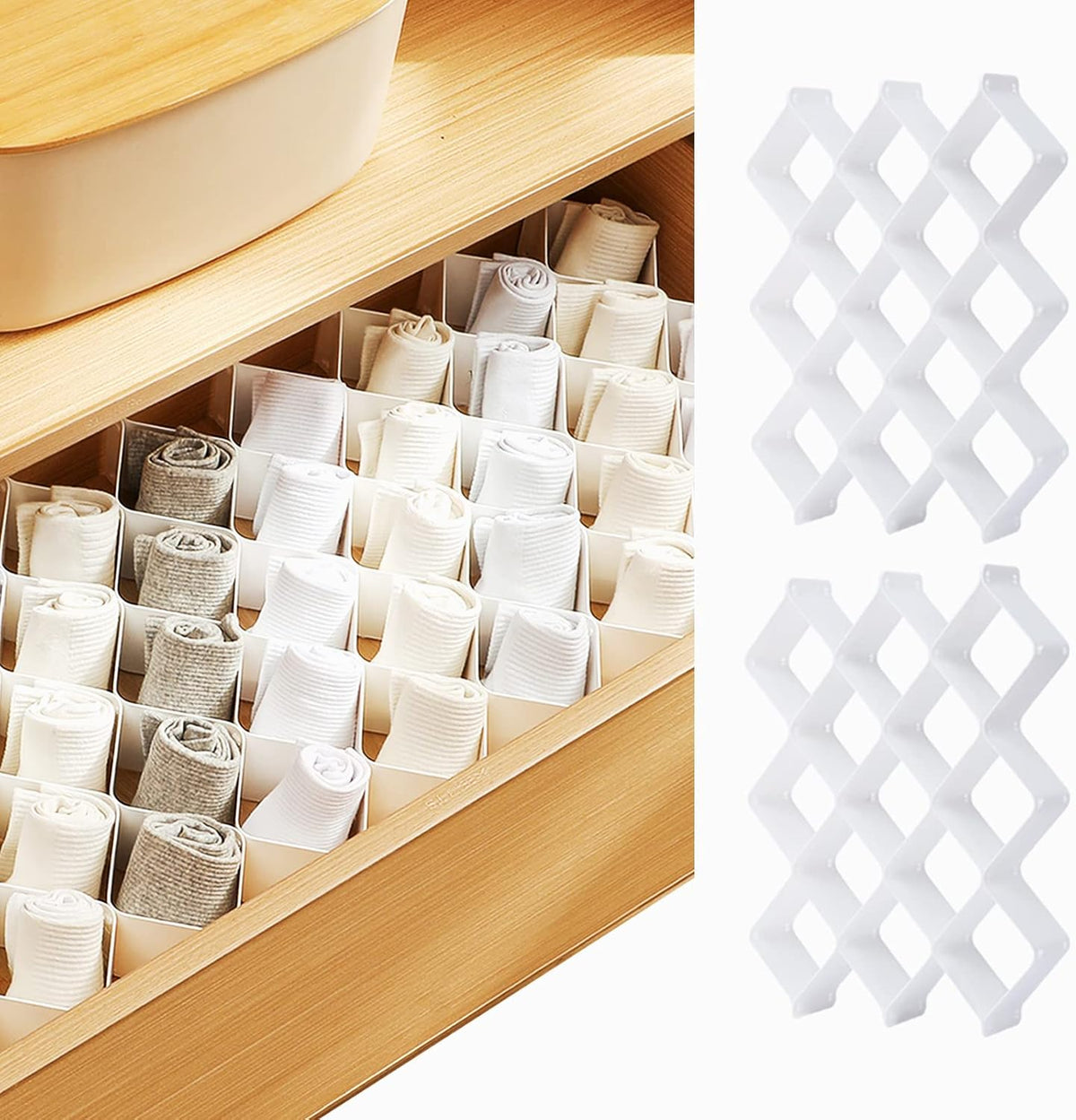 ROUFA Sock Drawer Organizer for Dresser, Honeycomb Underwear Dividers for Women, Panty Separator for Bras, Socks, Belt and Leggings (.Pink)
