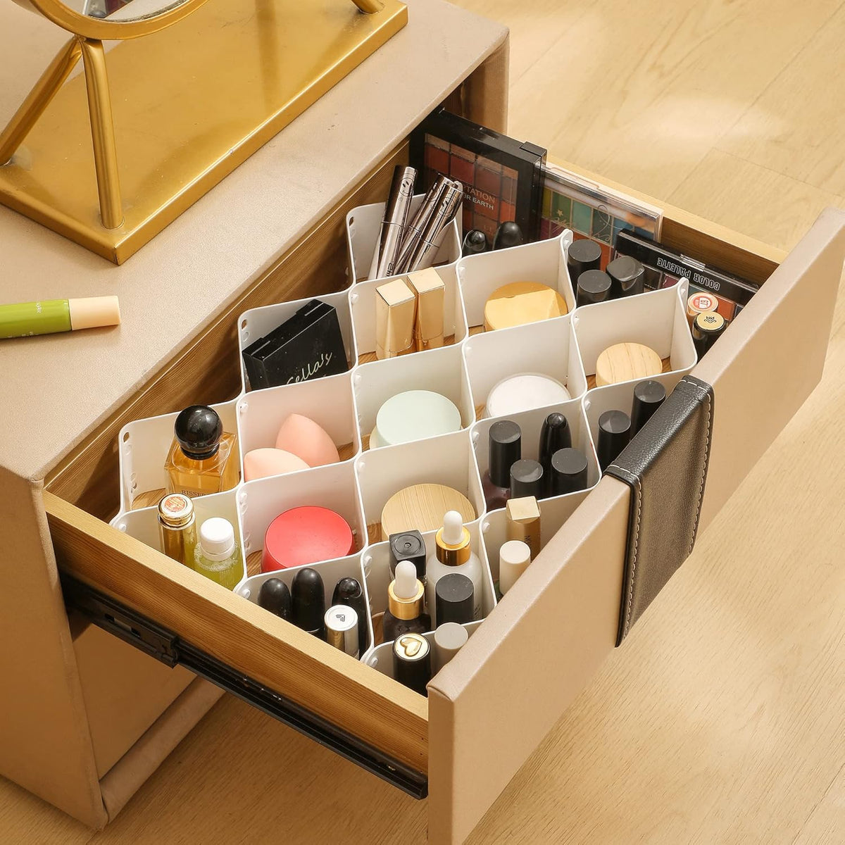 ROUFA Sock Drawer Organizer for Dresser, Honeycomb Underwear Dividers for Women, Panty Separator for Bras, Socks, Belt and Leggings (.Pink)